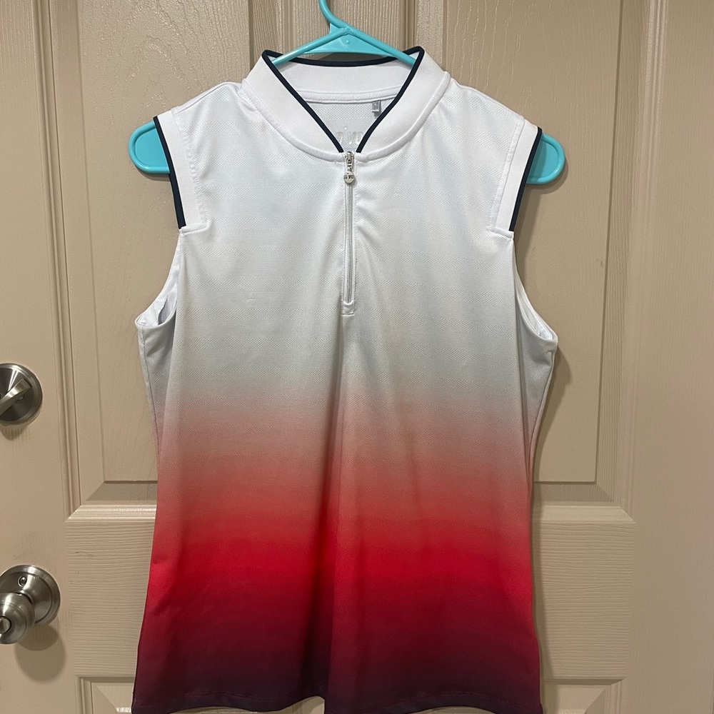 NIVO Summer Mock Golf Stylish Sleeveless Tank Top - White and Red SZ M.
